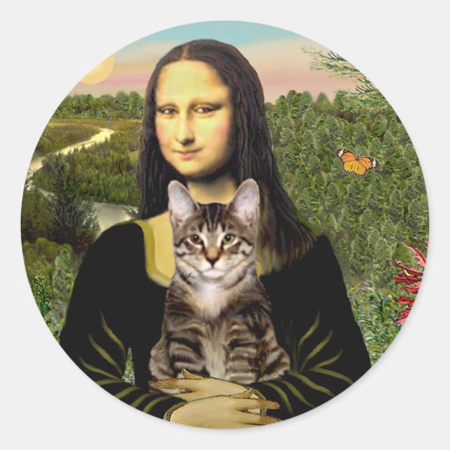 Adesivo Mona Lisa - Gato Marrom Tabby Tiger (Frente)