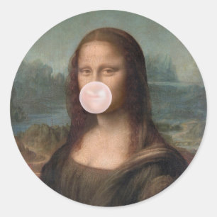 Adesivo Mona Lisa soprando pastilha elástica rosa
