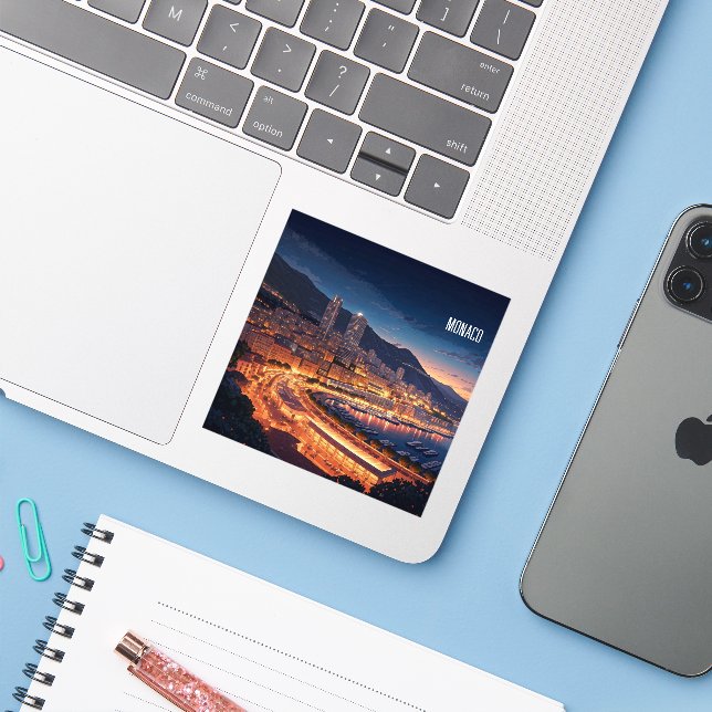 Adesivo Mônaco Monte Carlo à noite (Notebook com iPhone)