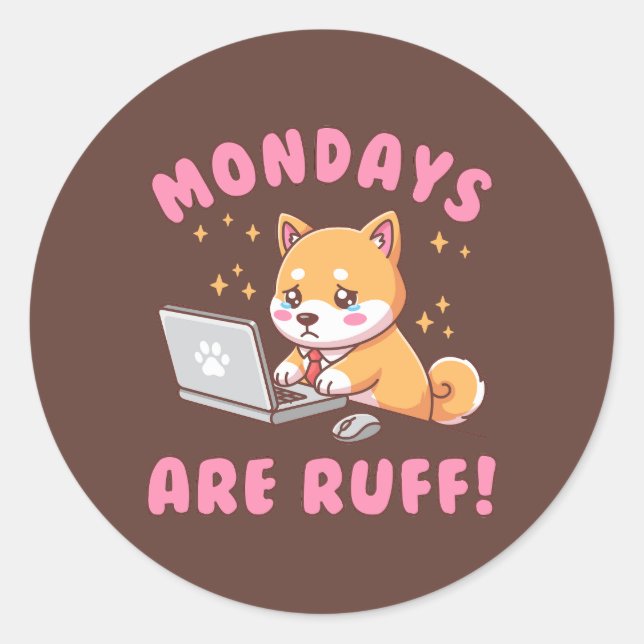 Adesivo Mondays Are Ruff - Kawaii Shiba Inu Dog Office Pun (Frente)