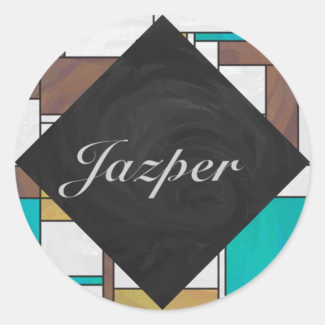 Adesivo Mondrian Brown Yellow Teal Impressão (Frente)