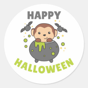 Adesivo Monkey Happy Halloween Cauldron Bat Classon