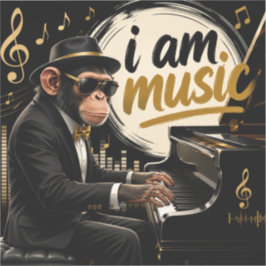 Adesivo Monkey Playing Piano Music Poster – I Am Music