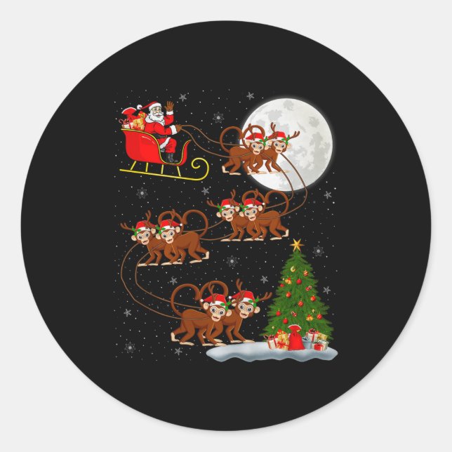 Adesivo Monkey Santa Sleigh Flying Funny Magical Christmas (Frente)
