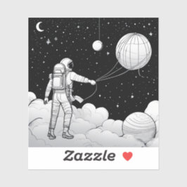 Adesivo Monochrome Astronaut Holding Balloon Planet