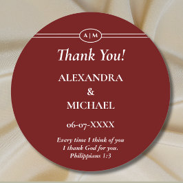 Adesivo Monogram Burgundy Christian Wedding Thank You