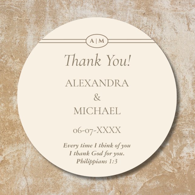 Adesivo Monogram Cream Christian Wedding Thank You (Criador carregado)