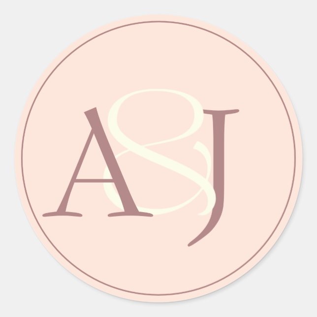 Adesivo Monogram Minimalist Peachy Pink & Mauve Wedding (Frente)