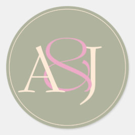 Adesivo Monogram Minimalist Sage Green & Rose Pink Wedding