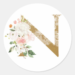 Adesivo MONOGRAM N do casamento de primavera de verão