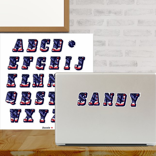 Adesivo Monograma A a Z American Flag USA Letters (Monogram A to Z American Flag USA Letters Initials Stickers)