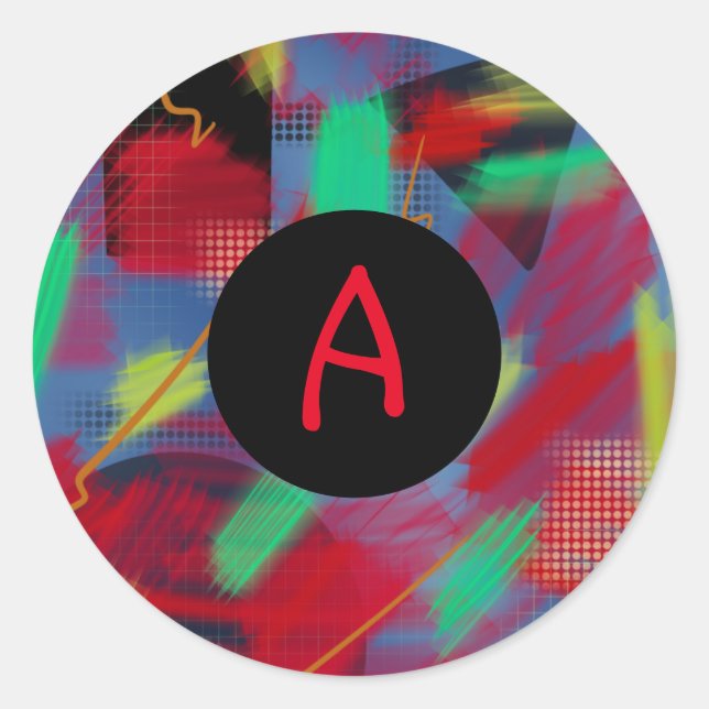 Adesivo Monograma Abstrato digital brilhante e alegre (Frente)