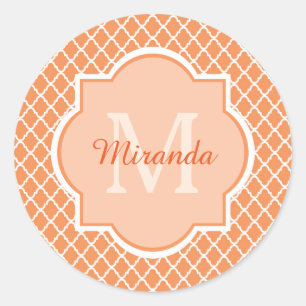 Adesivo Monograma alaranjado à moda de Quatrefoil com nom