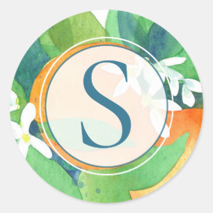 Adesivo Monograma alaranjado da aguarela dos citrinos da