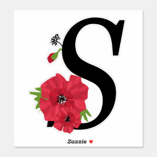 Adesivo monograma, alfabeto, letra S, monograma floral