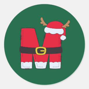 Adesivo Monograma alfabeto M Santa Hat Natal