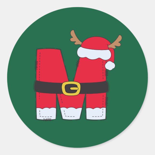 Adesivo Monograma alfabeto M Santa Hat Natal (Frente)