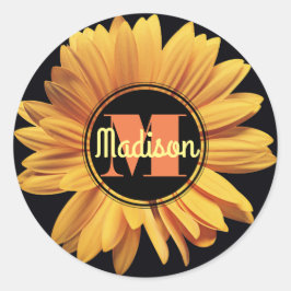 Adesivo Monograma Amarelo Daisy Gerbera Aster Flor Elegant