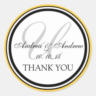 Adesivo Monograma Amarelo Negro U Casamento Obrigado