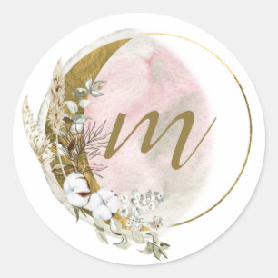 Adesivo Monograma Aquarela Celestial Rosa Bege Dourado
