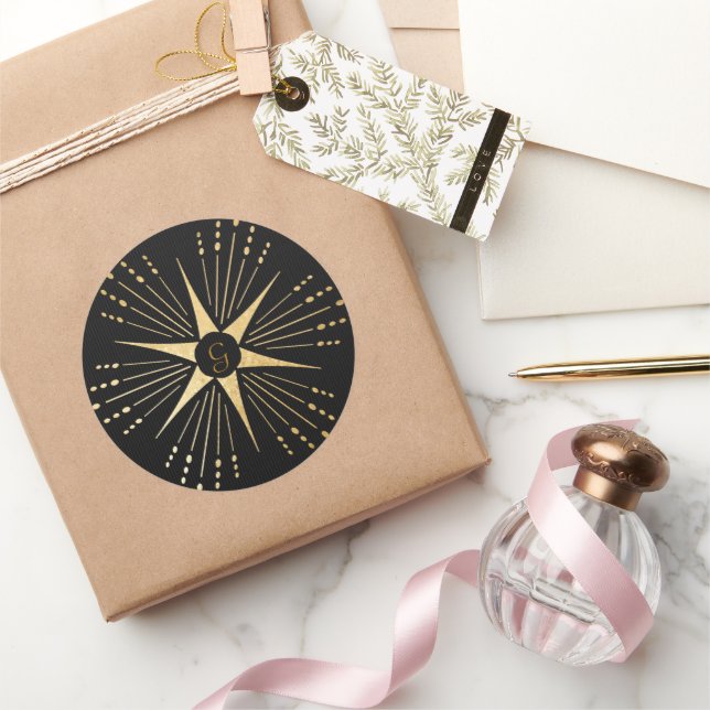 Adesivo Monograma Art Deco Star Black e Dourado (Presentear)
