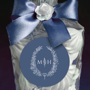 Adesivo Monograma azul-branco do casamento