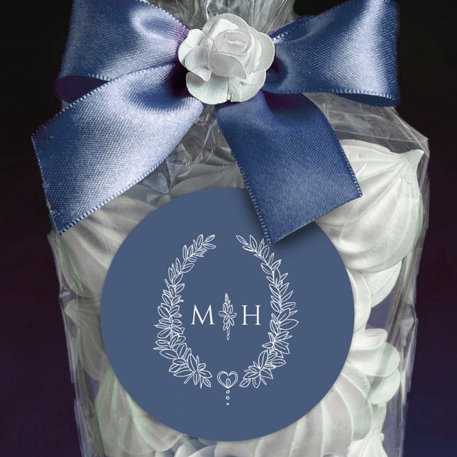 Adesivo Monograma azul-branco do casamento (Criador carregado)