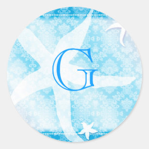 Adesivo Monograma azul do casamento da estrela do mar da