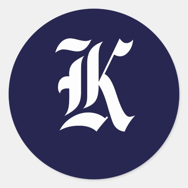 Adesivo Monograma Azul e Branco marinho Selos Iniciais "K" (Frente)