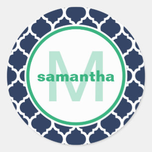 Adesivo Monograma azul e verde de Quatrefoil