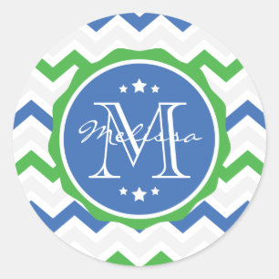 Adesivo Monograma azul e verde do costume de Chevron