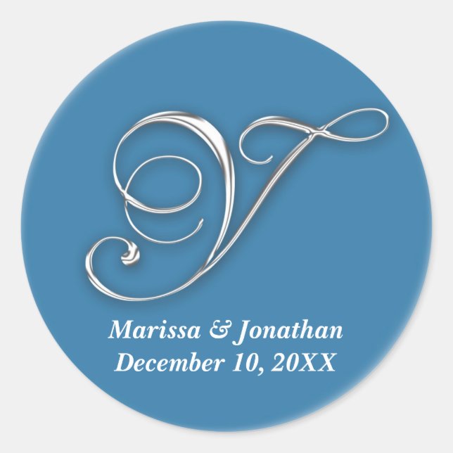 Adesivo Monograma azul inicial Y nome personalizado favor  (Frente)
