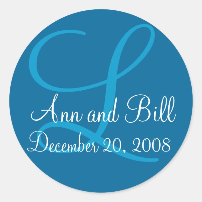 Adesivo Monograma Azul L, Nomes e Selo de Data (Frente)