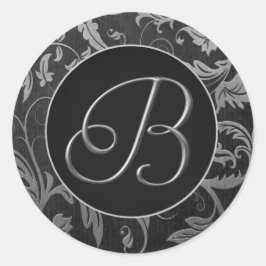 Adesivo Monograma B, Prata e Casamento tema damasco preto