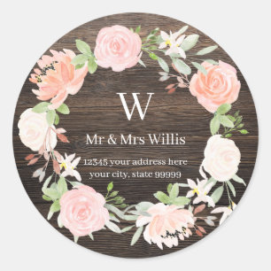 Adesivo Monograma Blush Rosa Wooden Rustic Address