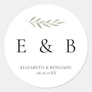 Adesivo Monograma Botânico de Casamento Folhagem Elegante 