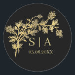 Adesivo Monograma Botânico de Folha de Ouro Personalizada<br><div class="desc">Folha de Ouro Personalizada Deixa Um Monograma Monograma Simples Adesivo Redondo Clássico</div>