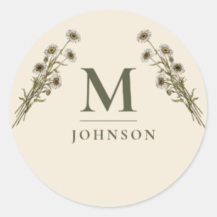 Adesivo Monograma Botânico Floral Vintage Personalizado
