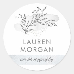 Adesivo monograma botânico minimalista de prata