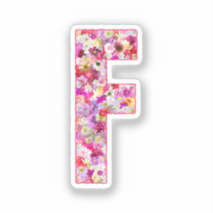 Adesivo Monograma Botânico Rosa Floral Letra F Inicial