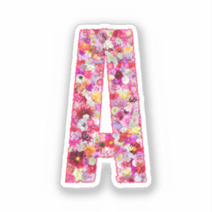 Adesivo Monograma Botânico Rosa Floral Letra Inicial A