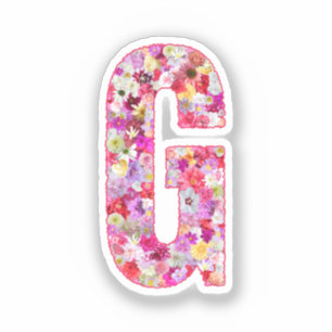 Adesivo Monograma Botânico Rosa Floral Letra Inicial G