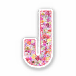 Adesivo Monograma Botânico Rosa Floral Letra Inicial J