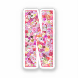 Adesivo Monograma Botânico Rosa Floral Letra Inicial N