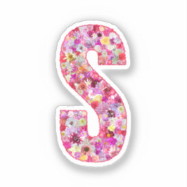 Adesivo Monograma Botânico Rosa Floral Letra Inicial S