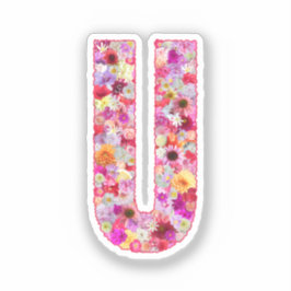 Adesivo Monograma Botânico Rosa Floral Letra Inicial U