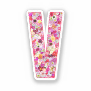 Adesivo Monograma Botânico Rosa Floral Letra Inicial V