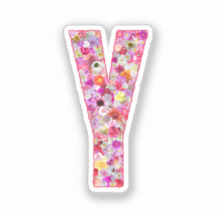 Adesivo Monograma Botânico Rosa Floral Letra Inicial Y