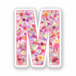 Adesivo Monograma Botânico Rosa Floral Letra M Inicial