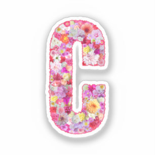 Adesivo Monograma Botânico Rosa Letra Floral Inicial C